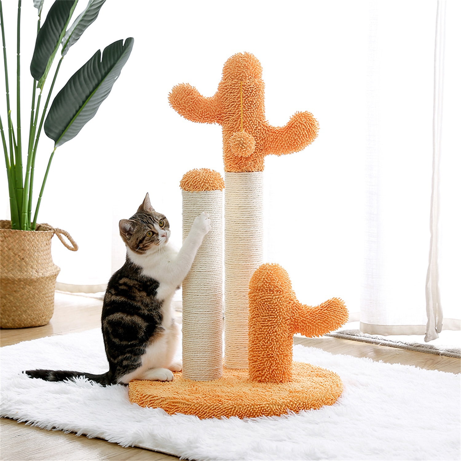 Pefilos Cat Scratching Post for Indoor - Cat Scratching Post for Adult Cats Cactus Sisal Rope Cat Scratcher with Hanging Ball Cat Scratching Post for Furniture, Orange Pefilos Cat Scratching Post for Indoor - Cat Scratching Post for Adult Cats Cactus Sisal Rope Cat Scratcher with Hanging Ball Cat Scratching Post for Furniture, Orange