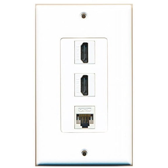 RiteAV - 2 Port HDMI and 1 Port Cat5e Ethernet White Decorative Wall Plate