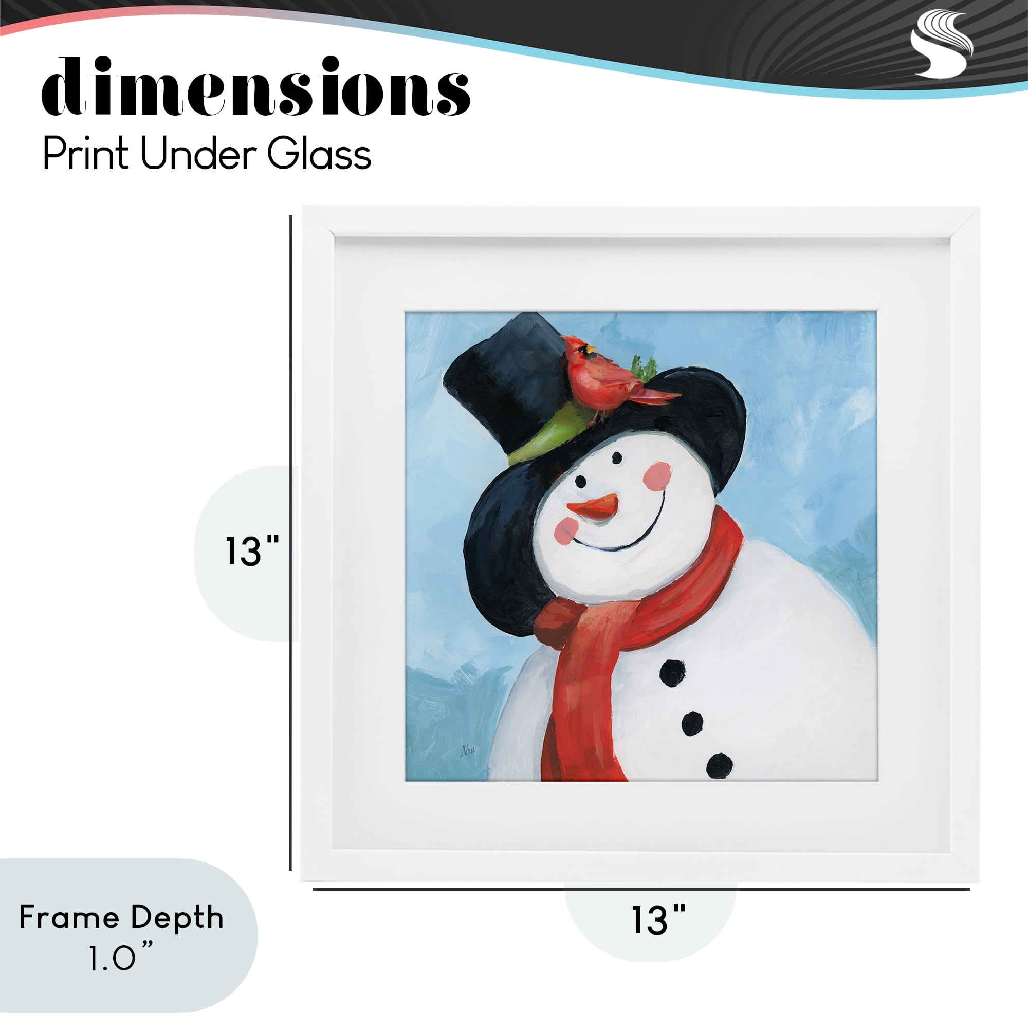 Stupell Industries Cheerful Snowman with Cardinal White Framed Print Under Glass, design by Nan