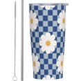 thumbnail image 2 of Blue Checkered Flowers Stainless Steel Insulated Tumbler 20 Oz Coffee Mug Travel Cup Water Bottle With Lid Straw, 2 of 6