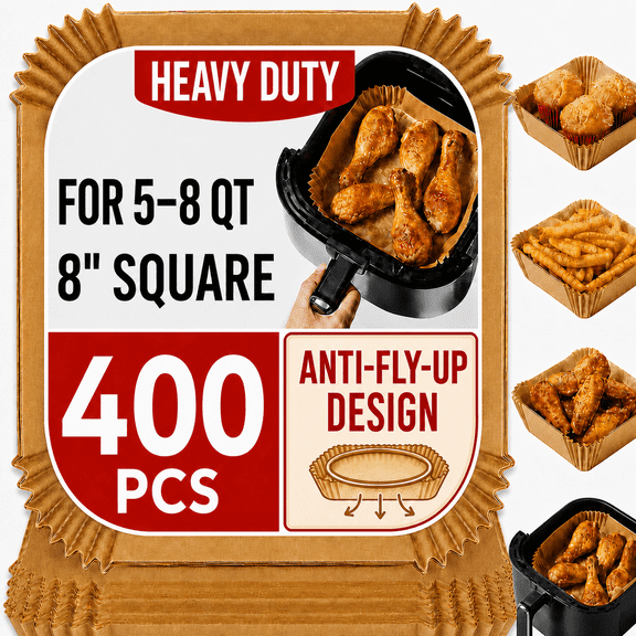 Air Fryer Liners Disposable, 8 Inch Square Parchment Paper, Anti-Fly-Up & Anti-Curl Design, Non-Stick Air Fryer Accessories for 5-8 Qt, 400 Count