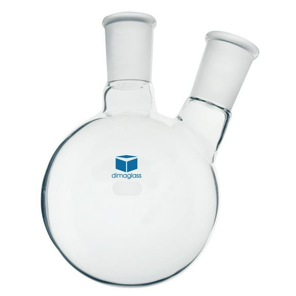 DIMA GLASS® Flask, Two Neck, Angled Center 14/20, Side 14/20, 500 mL