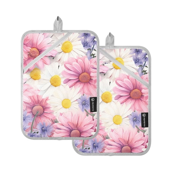 ALAZA Daisy Floral Pot Holders Set of 2 Heat Resistant Kitchen Oven Mitts