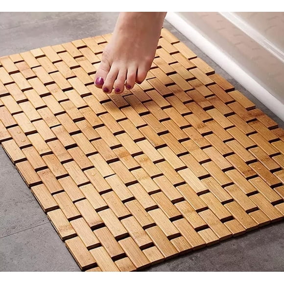 Non-Slip Shower Mat - Bamboo Bath Mat - Wooden Bath Mat - Wooden Shower Tray - Non-Slip Bathtub Mat (Natural)