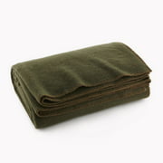 Olive Drab Green Warm Wool Fire Retardent Blanket, 66 x 90 (80% Wool)-US Military
