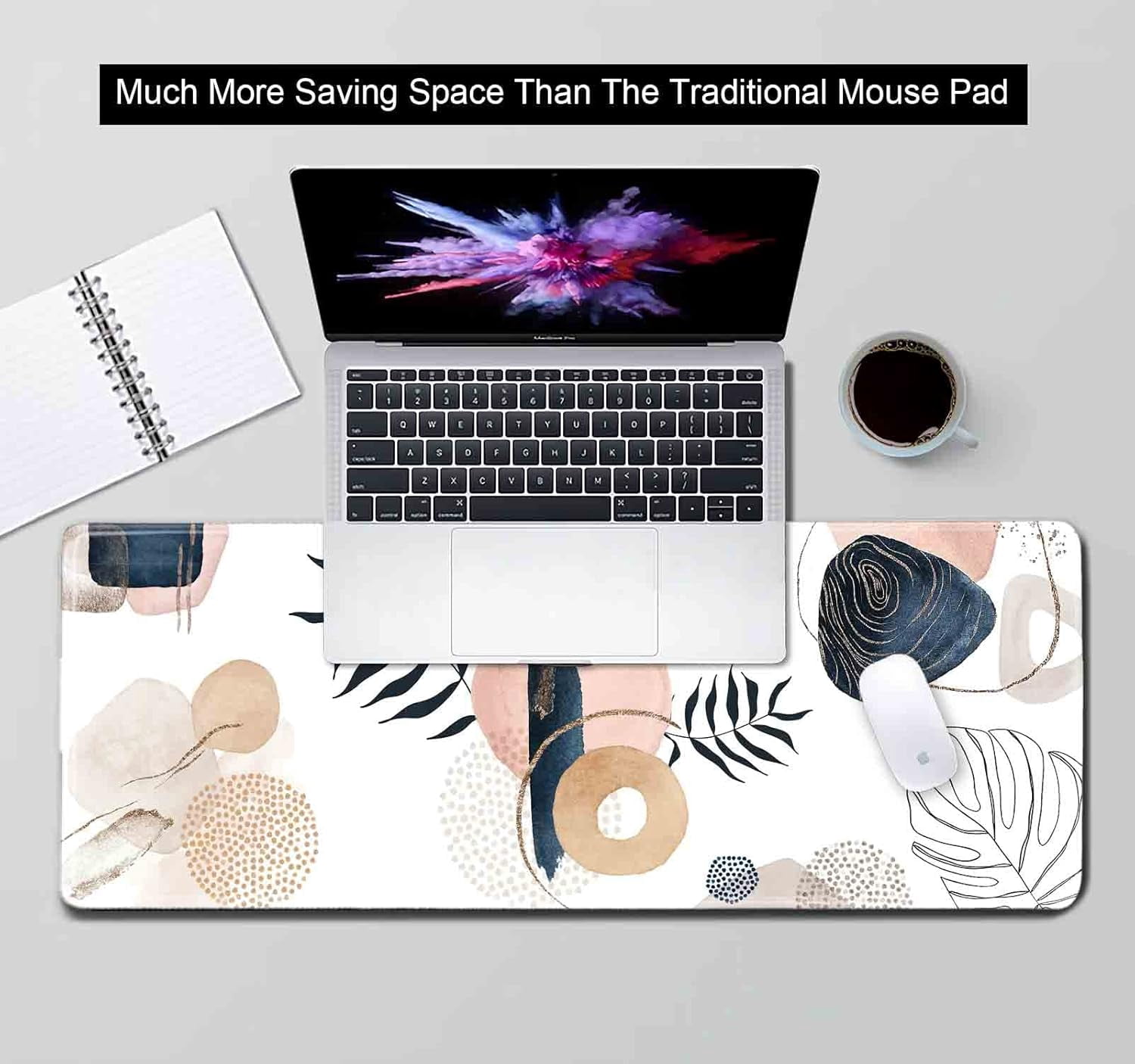 Minimalistic Boho Floral Extended Mouse Pad Large Gaming Mousepad with Stitched Edges, Abstract Rubber Base, Keyboard Mouse Mat for Work, Laptop, Office, Home