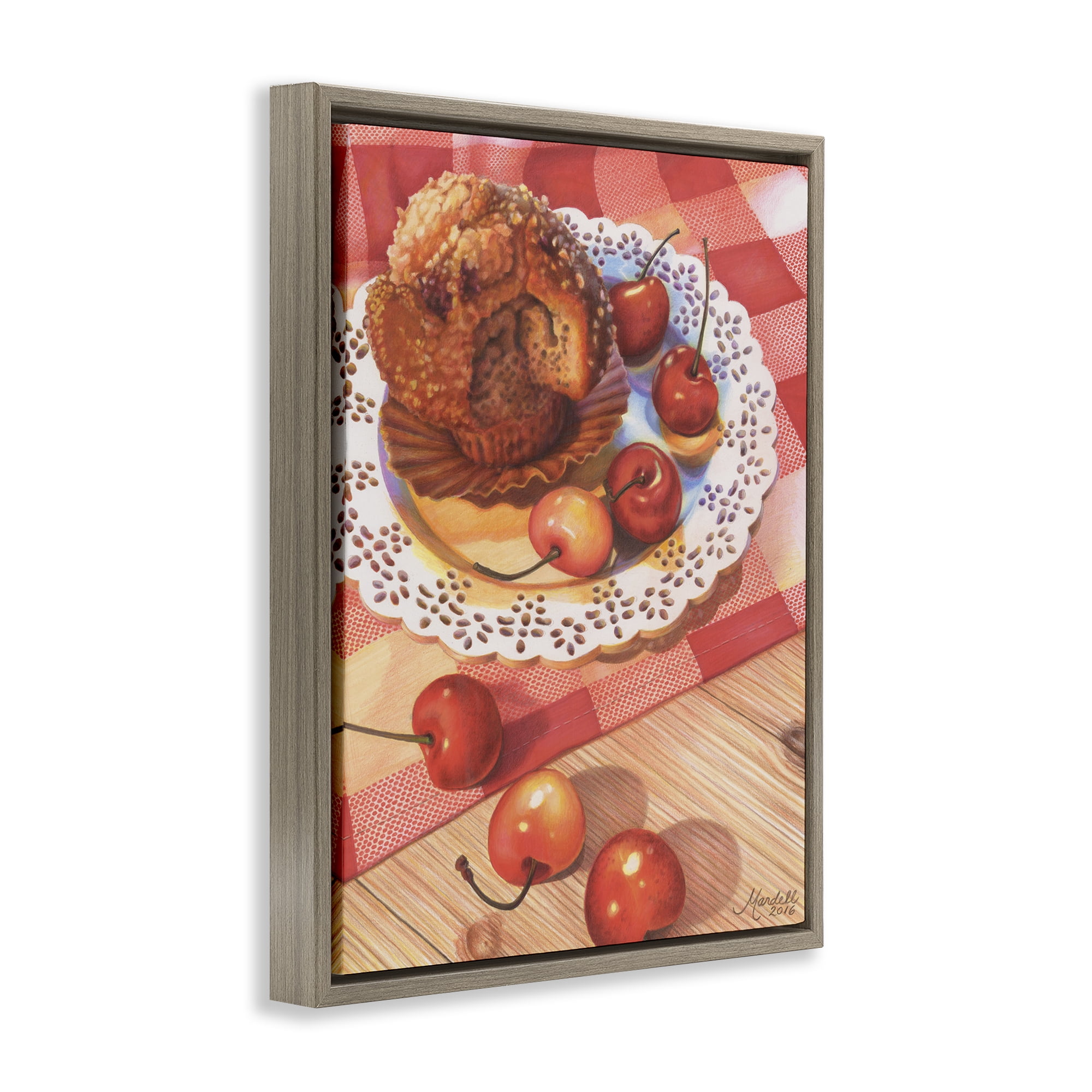 Stupell Industries Country Cherries & Muffin Food & Beverage Painting Brown Floater Framed Art Print Wall Art, 25 x 31