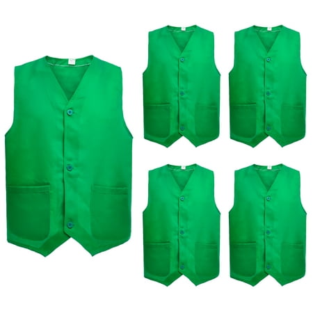 5 Packs Button Vest Twill Dressing Up Waistcoat Halloween Costume for Boys Girls-Green-10/12