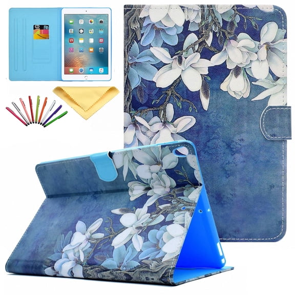 iPad Pro 10.5 2017 Case, Allytech PU Leather Flip Wallet Case with Auto Sleep/Wake Feature Smart Folio Stand Cover for Apple iPad Pro 10.5 2017, White Magnolias