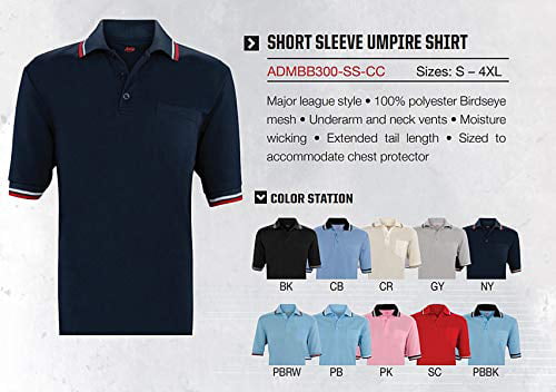 Sized for Chest Protector Black Adams USA Short Sleeve Baseball Umpire Shirt 