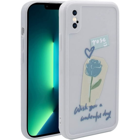 Case for iPhone X/iPhone Xs (5.8 inch), Slim Soft TPU Phone Cover for iPhone X/iPhone Xs, Cute Protective Camera Protection Cover for Women Girls, Blue Rose