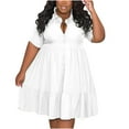thumbnail image 2 of KONBECA Women's Plus Size Summer Dresses, Solid Lapel Single Breasted Short Sleeve Shirt Dress, Oversize Mini Dress, Large Size Shirt Dress White 4XL, 2 of 5