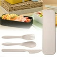 thumbnail image 1 of 4 Sets Wheat Reusable Spoon Forks Tableware Portable Cutlery for Kids Adult Travel Picnic Camping, 1 of 5