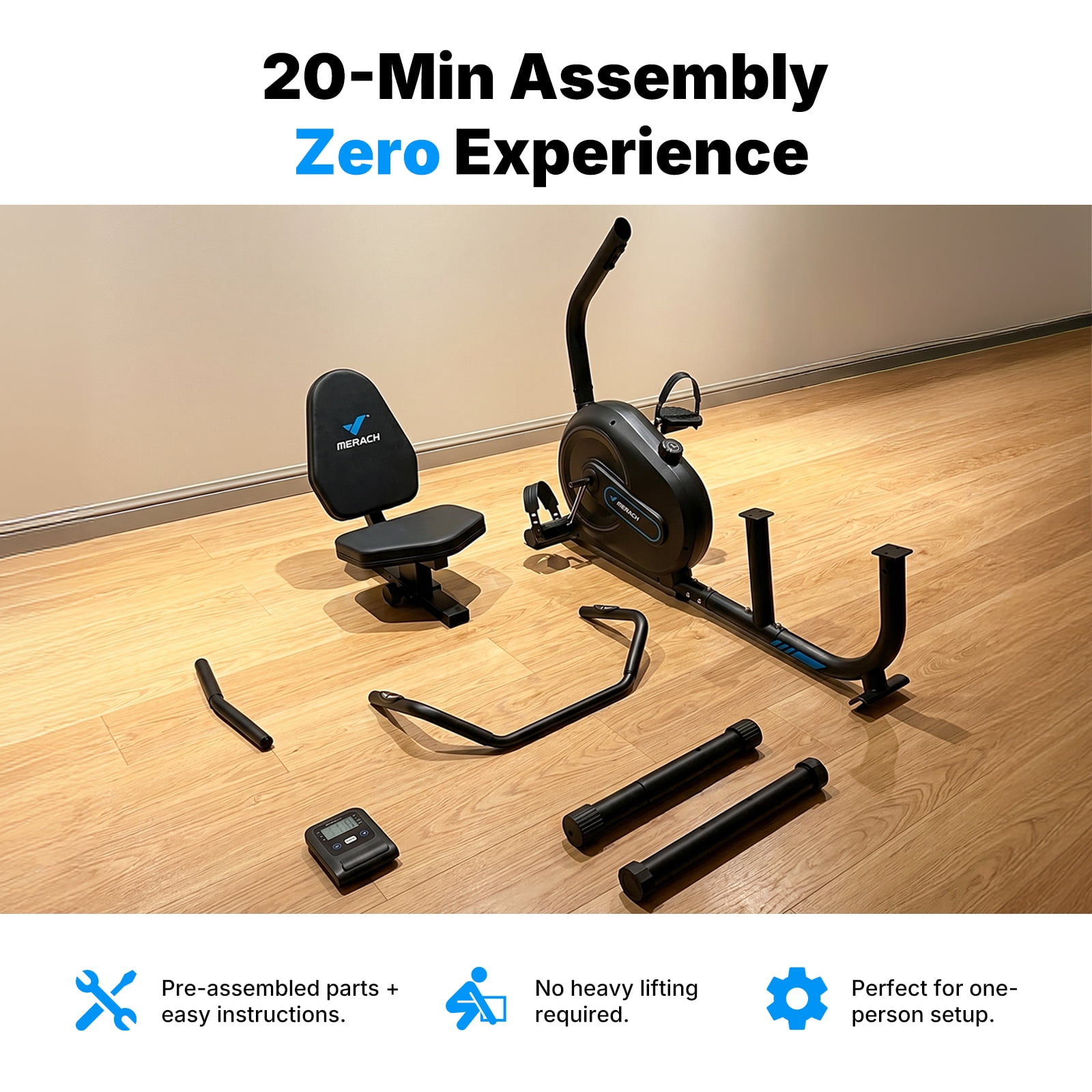 MERACH Recumbent Exercise Bikes for Home, Smart Bluetooth Recumbent Bike with APP & LCD Monitor, 8-Level Magnetic Resistance, Heart Rate Handle, Comfortable Stationary Bike for Seniors & Adults