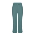 thumbnail image 3 of Summer Linen Pants for Women Loose Straight Leg Side Split Trousers with Pockets Lightweight Comfy Casual Wide Leg Pants ,Green-b，XXL, 3 of 9