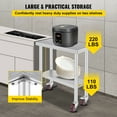 thumbnail image 4 of VEVORbrand 30 x 12 x 34 Inches Stainless Steel Work Table 3-Stage Adjustable Shelf with 4 Wheels Heavy Duty Commercial Food Prep Work Table with Brake for Kitchen, 4 of 9