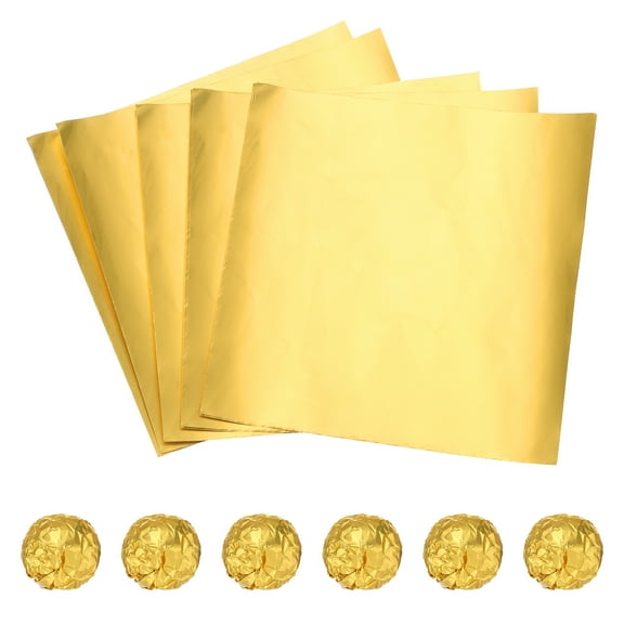 Uxcell 100 Pcs 5 x 5 Inch Square Aluminum Foil Candy Wrappers, Golden