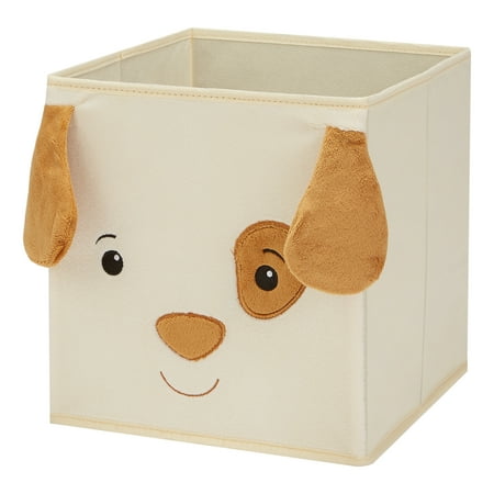 Mainstays Kids Collapsible Storage Fabric Bin, Dog, Brown, 10.5" x 10.5" x 11"