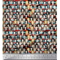 thumbnail image 1 of Soimoi Crepe Silk Fabric Women & Men Face Human Figure Printed Fabric 1 Yard 42 Inch Wide, 1 of 1