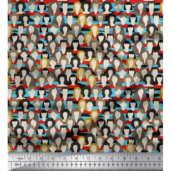 Soimoi Crepe Silk Fabric Women & Men Face Human Figure Printed Fabric 1 Yard 42 Inch Wide