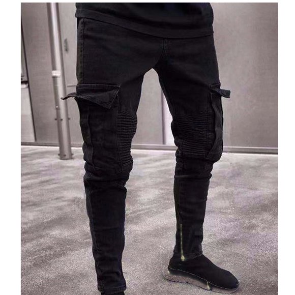 EGNMCR Men's Lightweight Pants, Cargo Pants Men, Linen Pants Men Men's Cowboy Multi-Pocket Washed Overalls Outdoor Zipper Leg Casual Pants Trousers Men Cotton Polyester Pants