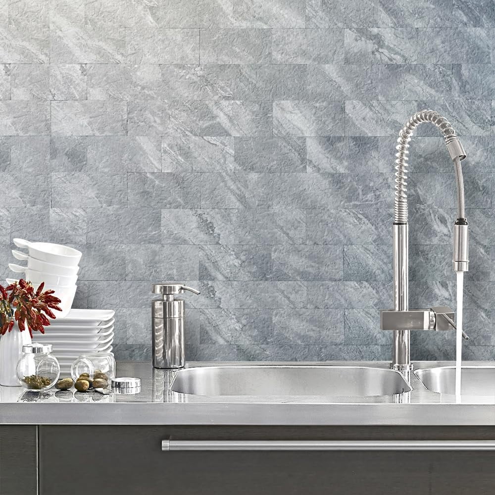 100-piece Peel And Stick Backsplash Wall Tiles  3" X 6" Pvc Grey Marble Faux On For Kitchen Bathroom Laundry Room Camper Fireplace