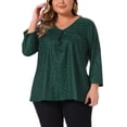thumbnail image 1 of Blusa de mujer de talla grande Agnes Orinda, con cuello en V, mangas de 3/4, estampado botánico, camiseta tipo túnica, casual y elegante, talla 4X, verde oscuro, 1 of 6
