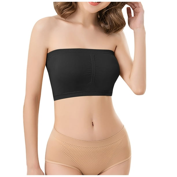 6 Color Women Basic Stretch Layer Strapless Seamless Solid Cropped Tube Top  Bra Bandeau Underwear