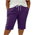 thumbnail image 5 of Ruimatai Womens Capri Cropped Pants Drawstring Elastic Waist Pocket Button Detail Plus Size Casual Vacation Trousers, 5 of 7