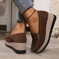 thumbnail image 4 of Womens Platform Wedges Slip on Penny Loafers Walking Shoes Fall Suede Thick Sole Casual Non Skid Work Shoes, 4 of 6