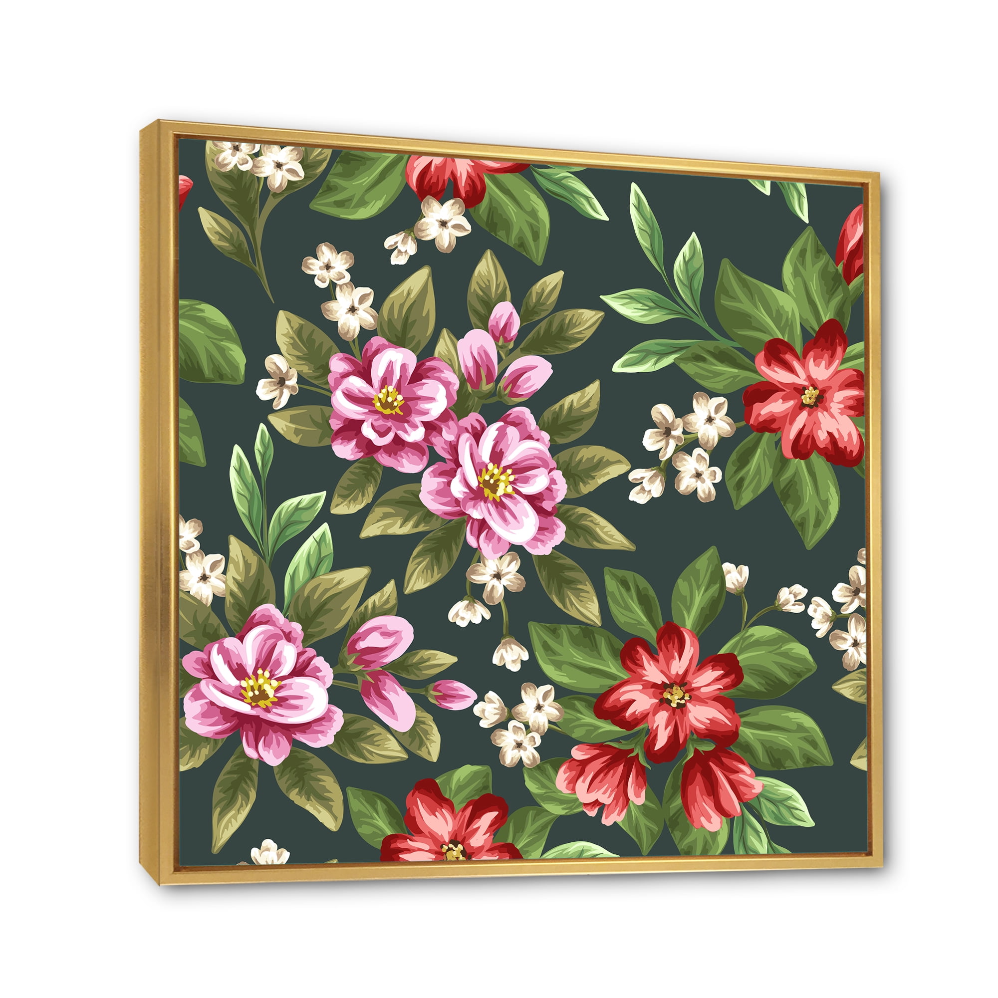 Designart 'Vintage Red and Pink Wildflowers I' Traditional Framed Canvas Wall Art Print