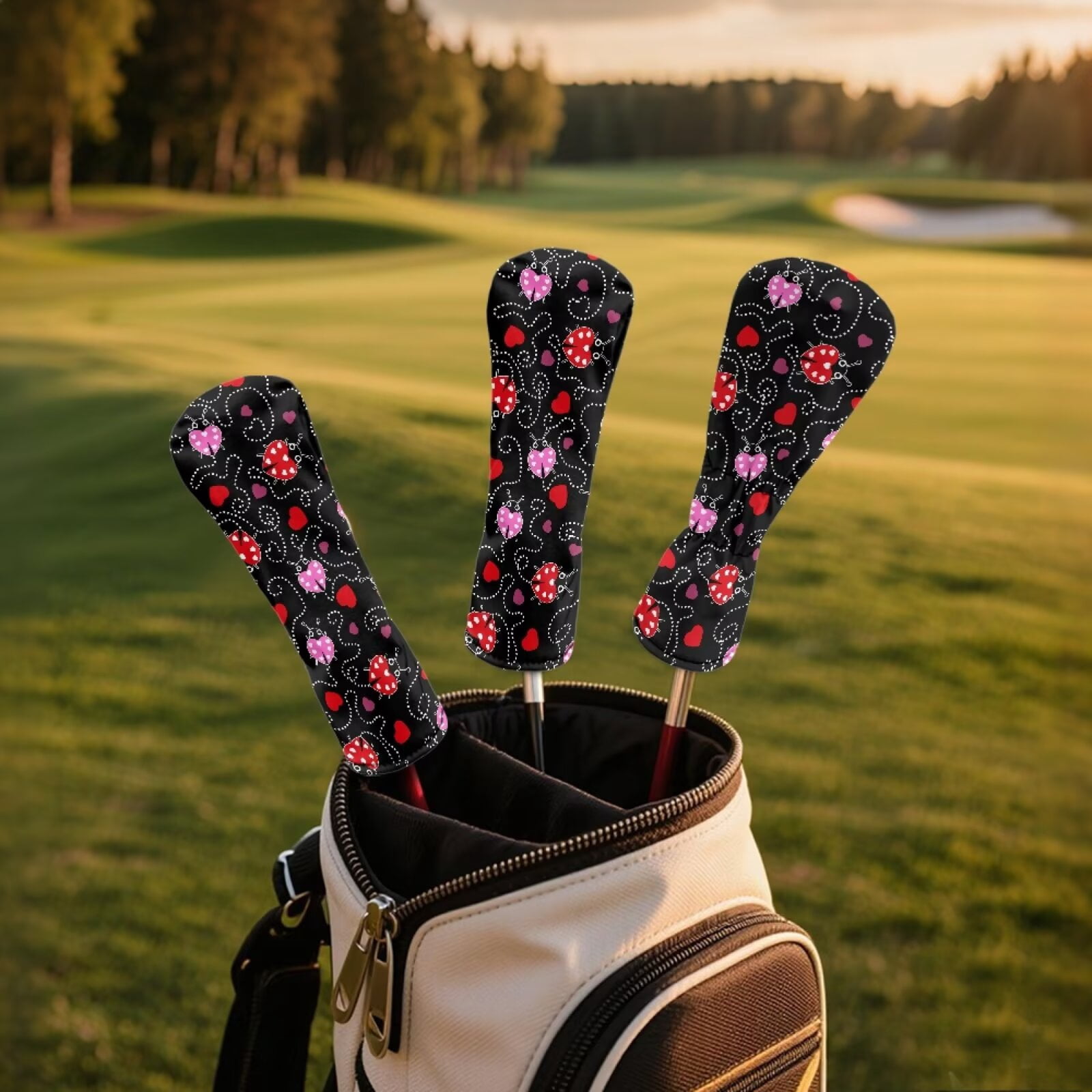 Uorisanigo Golf Club Head Covers, Driver, Fairway #3#5, Hybrid Headgear, Premium PU Leather Cute Ladybug Golf Club Covers, 3 PCS Headcovers Set Accessories Protection