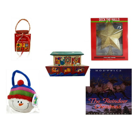 Christmas Fun Gift Bundle [5 Piece] - Musical Gift Card Holder - Deck The Halls Gold Star Tree Topper 11.5