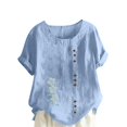 thumbnail image 3 of DDAPJ pyju Womens Summer Tops Boho Floral Print Short Sleeve Tshirt Baggy Linen Blouse Lightweight Comfy Beach Vacation Tees Limited Time Sales of Today Blue M, 3 of 5