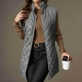thumbnail image 2 of WTOBBY Women's Long Quilted Sleeveless Vest, Lightweight Zip Up Padded Gilet, Solid Color Warm Outerwear, Fashion Insulated Tank, Perfect for Layering in Cold Weather,Gray S, 2 of 8