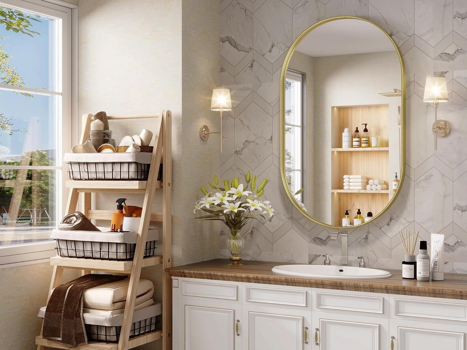 Lumora 24"x36" Oval Bathroom Mirror Wall Mounted Mirror with Metal Frame, Gold