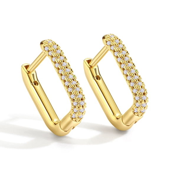 Dainty Pave CZ Huggie Hoop Earrings 18K Gold Plated Chunky Simple Cute Oval Cuff Earrings Cubic Zirconia Hoop Earrings Minimalist Personalized Gift For Her