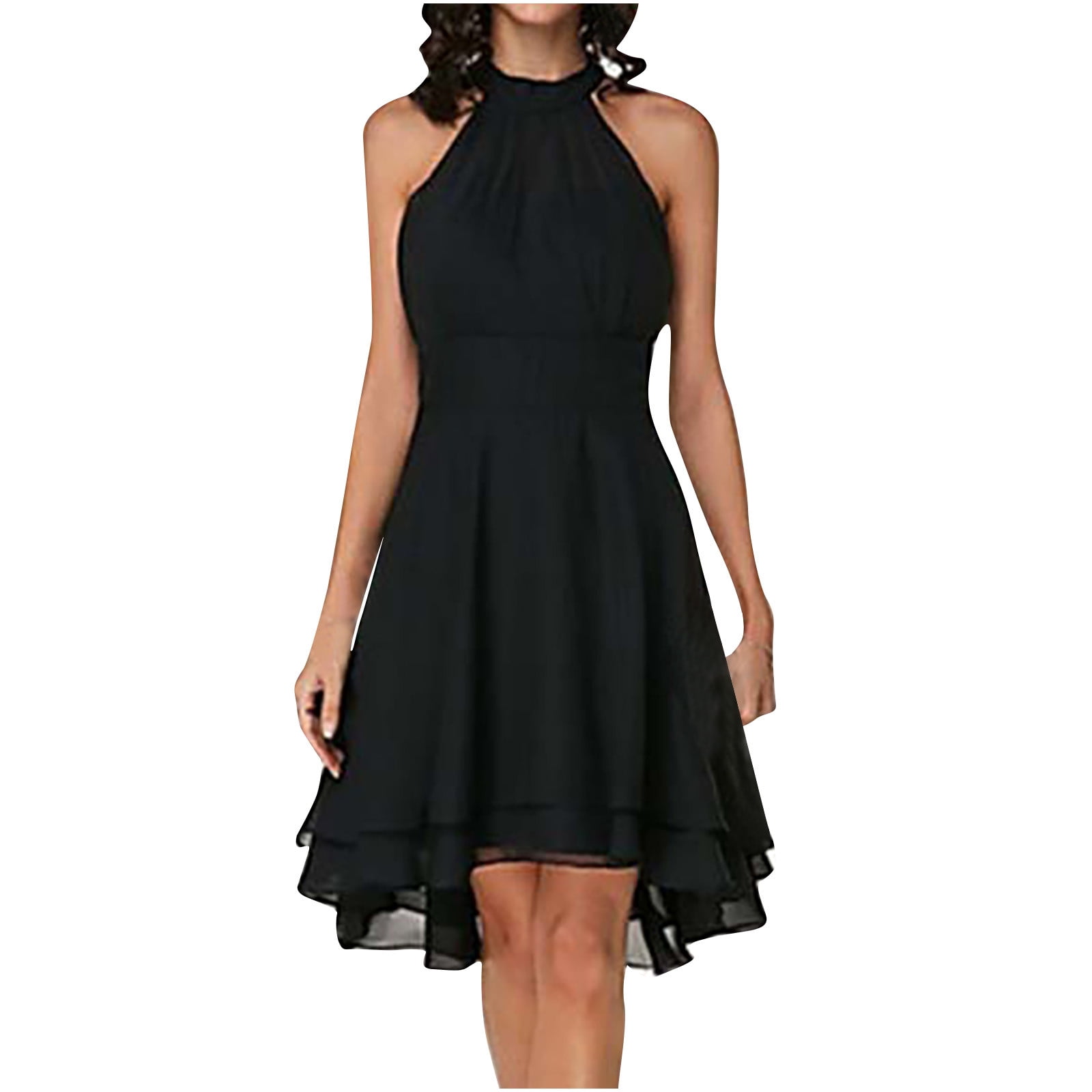 High neck chiffon dress deals