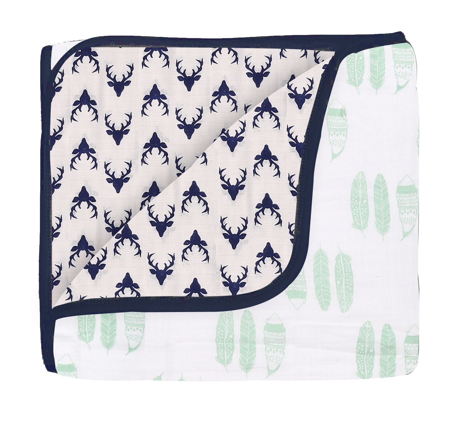 Bacati - Tribal Mint/Navy Feathers Buck Triangles Muslin Boys Crib Bedding Set