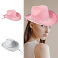 thumbnail image 2 of COMEET Cowboy Hat, Stripe of Rhinestones Hat for Woman Girls Breathable Hat with Adjustable Chin Rope Hat, 2 of 10