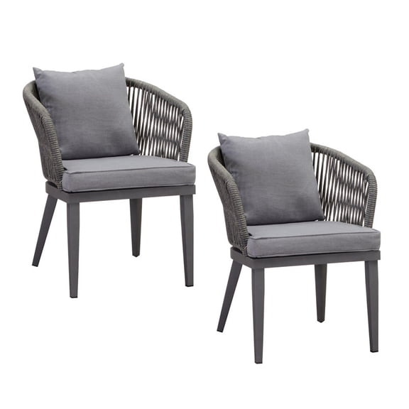 PURPLE LEAF OUTDOOR 2 Pack PE Rattan Patio Dining Chairs, Outdoor Wicker Side Chairs with Thick Cushions & Pillows, Rust-Proof Aluminum Frame Patio Chairs for Backyard Porch Deck, Gray