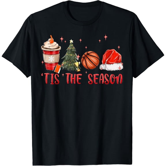 Tis The Season Basketball Christmas Matching Family Pajamas T-Shirt- American fashion hot selling casual retro high quality 100% cotton T-shirt 1 piece