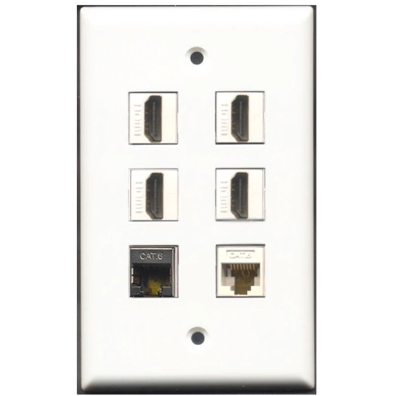 Ultra Spec Cables 4 Port HDMI 1 Shielded Cat6 Ethernet 1 Cat6 Ethernet Wall Plate