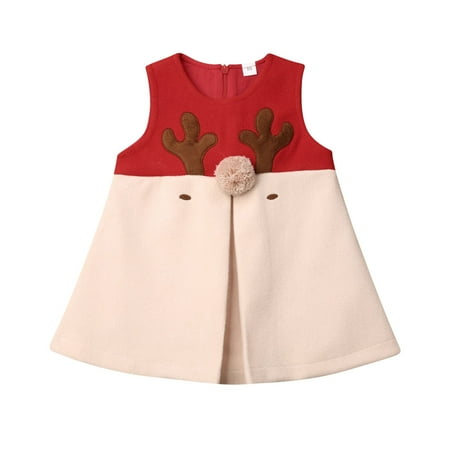 

CIYCuIT Toddler Baby Girl Christmas Clothes Sleeveless Cartoon Elk Print Vest 12M 18M 24M 3T 4T 5T Kids Back Zipper Outwear Top