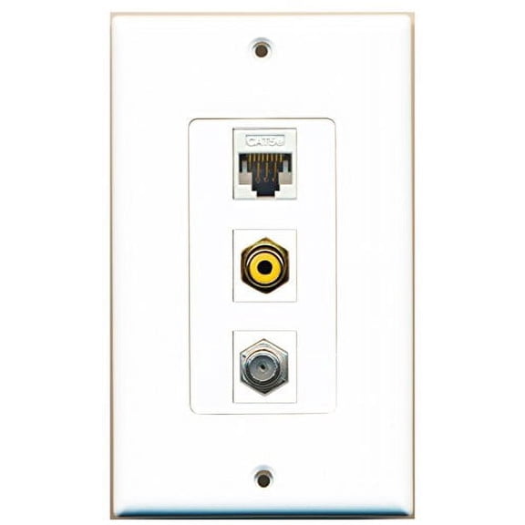 RiteAV - 1 Port RCA Yellow and 1 Port Coax Cable TV- F-Type and 1 Port Cat5e Ethernet White Decorative Wall Plate Decorative