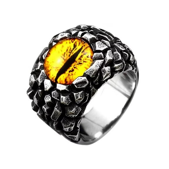 PAMTIER Men's Stainless Steel Vintage Gothic Punk Domineering Skull Hell Demon Devil Dragon with Yellow Gemstone Eye Biker Ring Statement Size 7