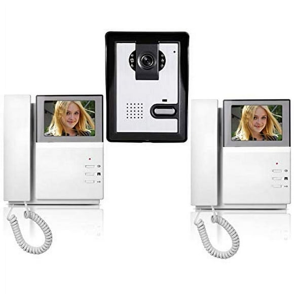 AMOCAM Wired Video Intercom Doorbell System 4.3 Inches Clear LCD 2- Monitor Video Door Phone Bell Kits IR Night Vision Camera Door Bell Intercom Doorphone Telephone style 1V2