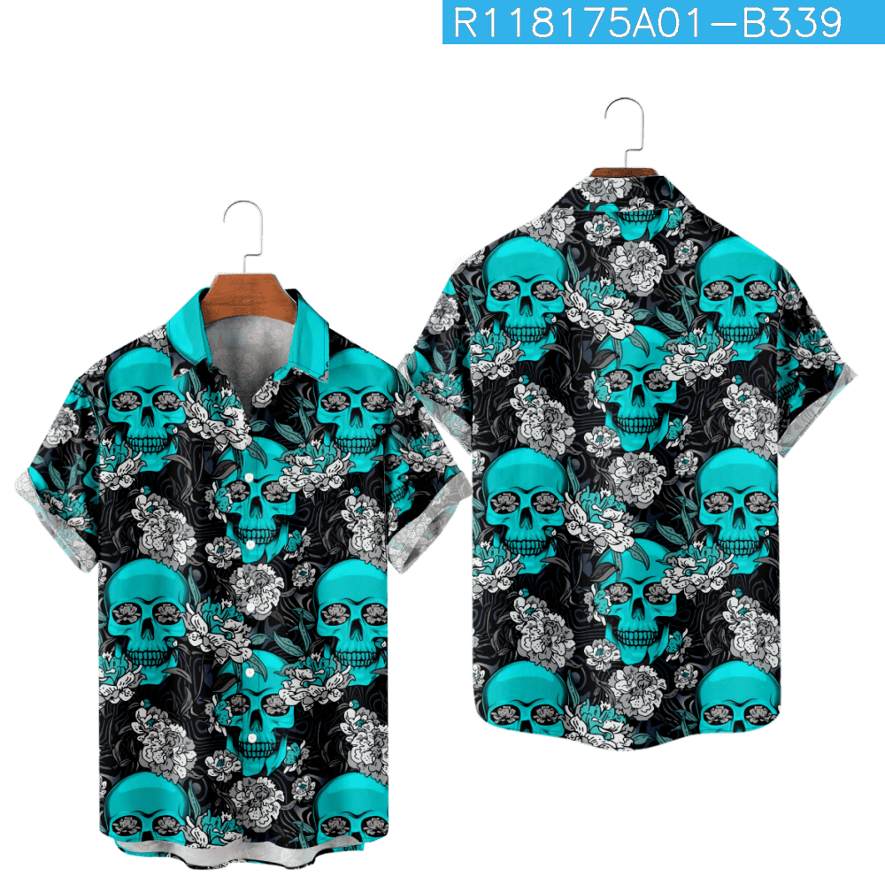 KONEW Boys Simple Skull Hawaiian Shirts Short Sleeve Novelty Beach Aloha  Hawaii Shirts with Pocket Clothes ,Size 100-170/XXS-8XL