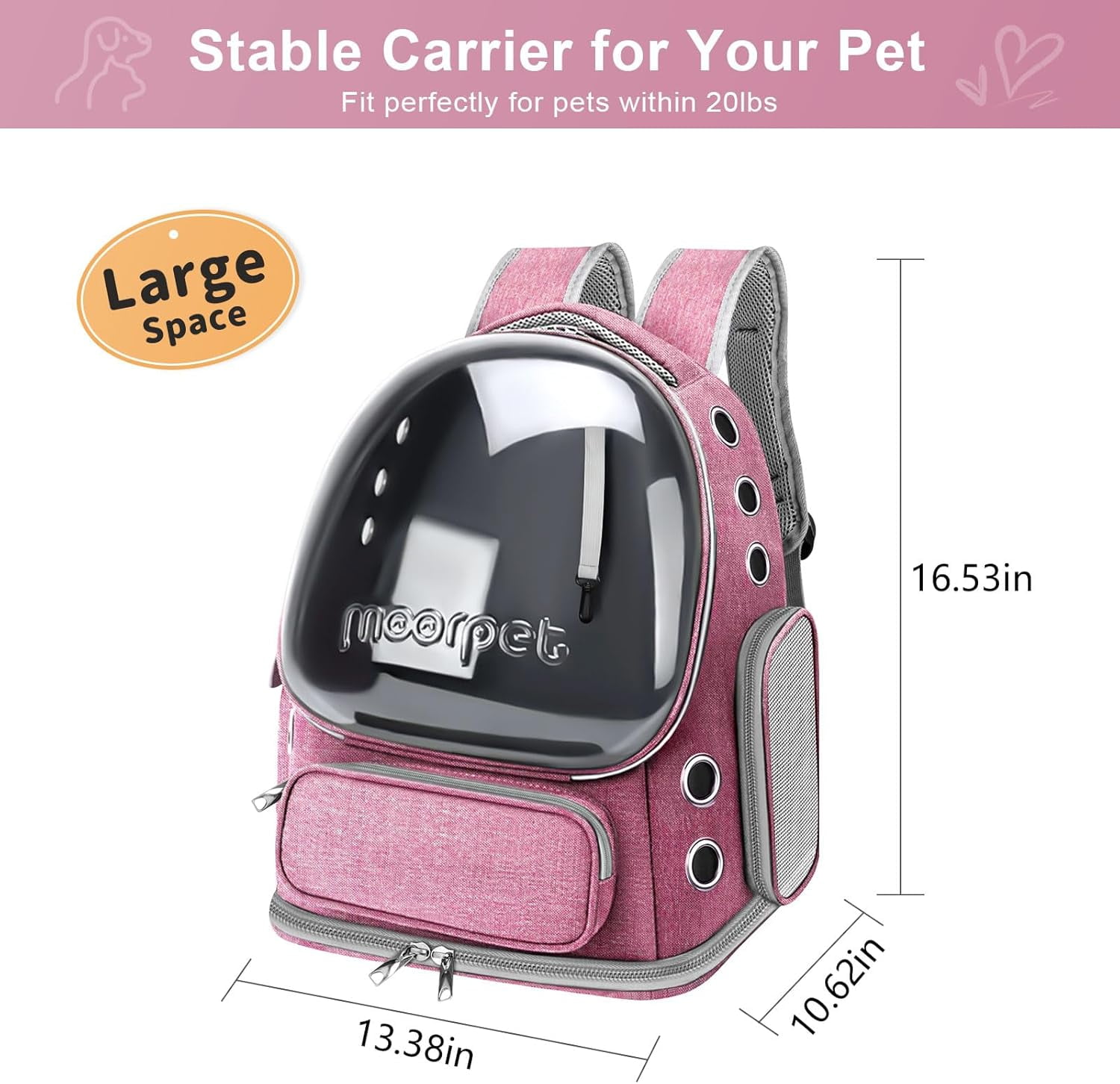 TJOUL Cat Backpack Carrier, Breathable Cat Bubble Backpack Upgrade Large Space Cat Carrier for Kitty Small Dog, Foldable Airline Approved Cats Backpack, Enlarge Transparent PetTravel Backpack (Pink)