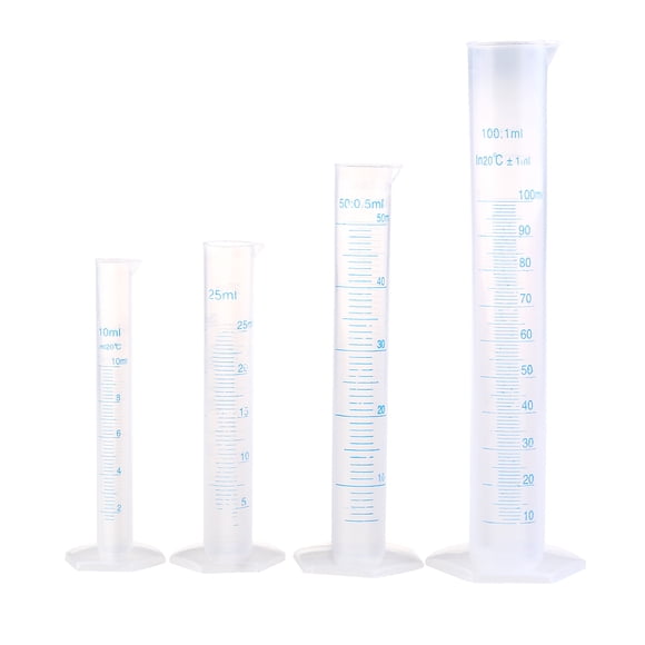4pcs Transparent Measuring Plastic Graduated Cylinder 10ml / 25ml / 50ml / 100ml